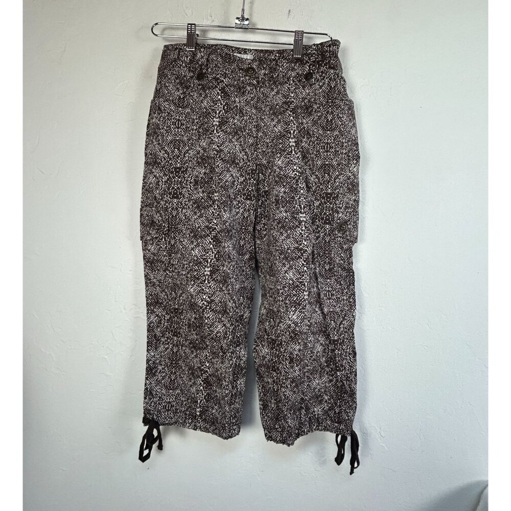Chico's Women Brown Gray Snake Print Drawstring Hem Stretch Capri Pants Size 0